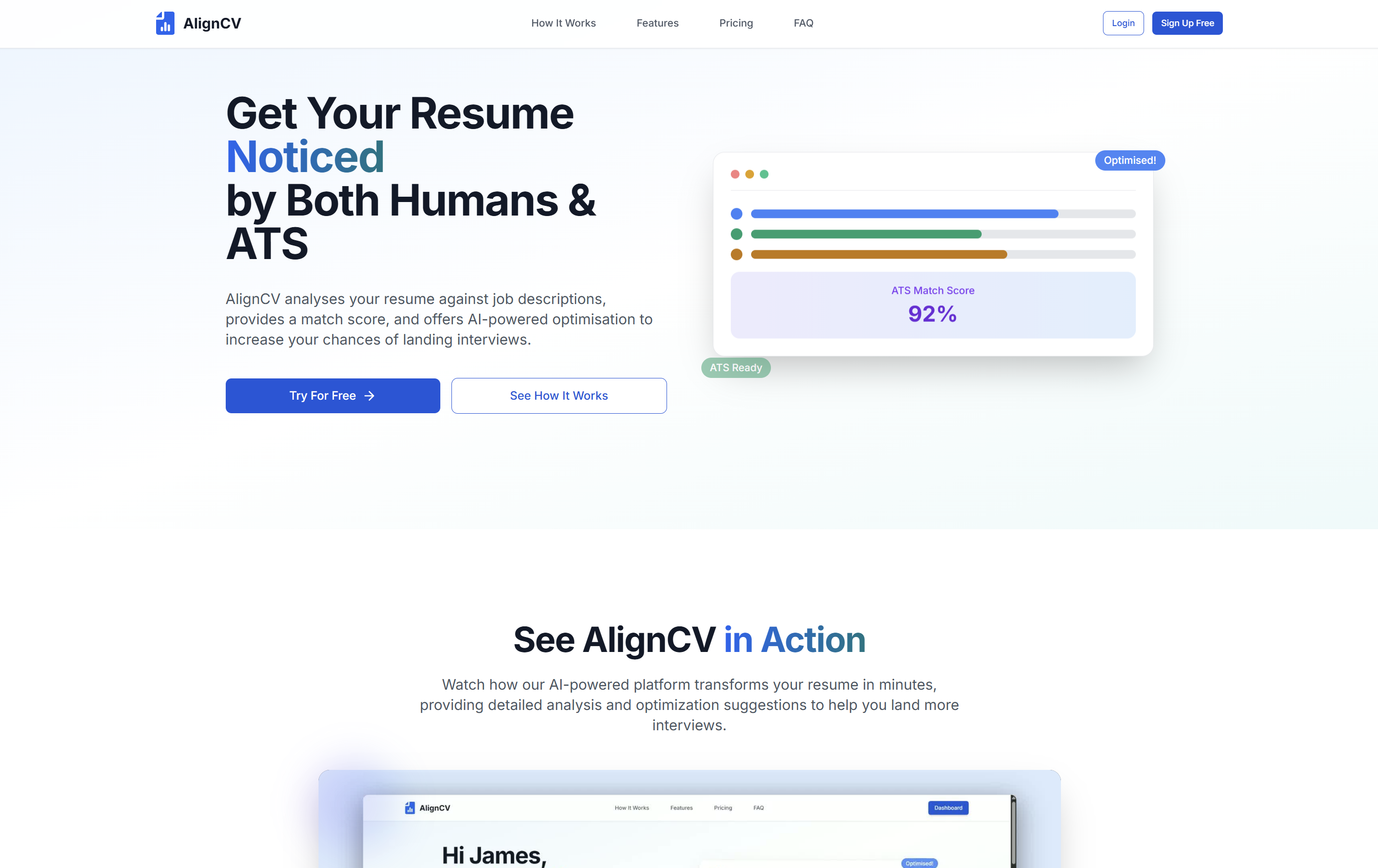 Original AlignCV version one curriculum vitae analysis interface
